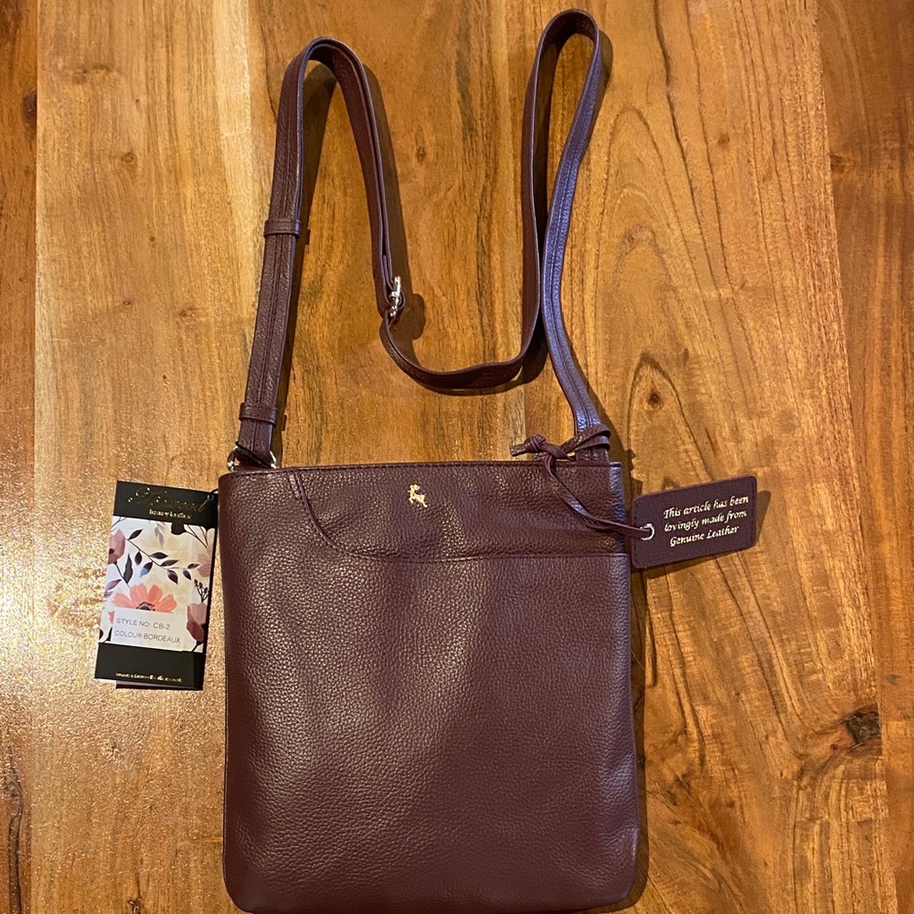 Ashwood Burgundy Pebbled Leather Crossbody Bag